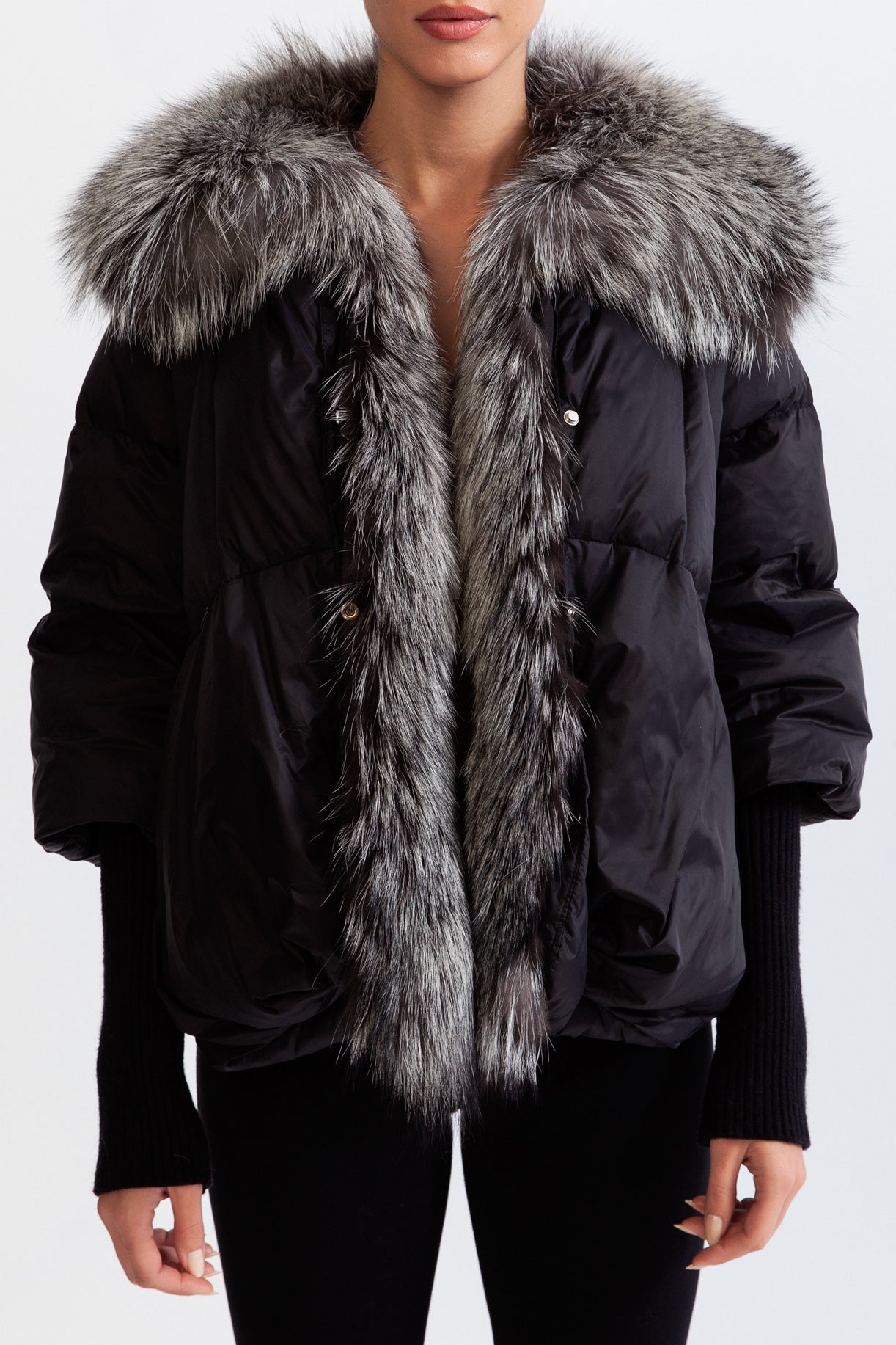 ANGELIQUE Natural fur down puffer - Black