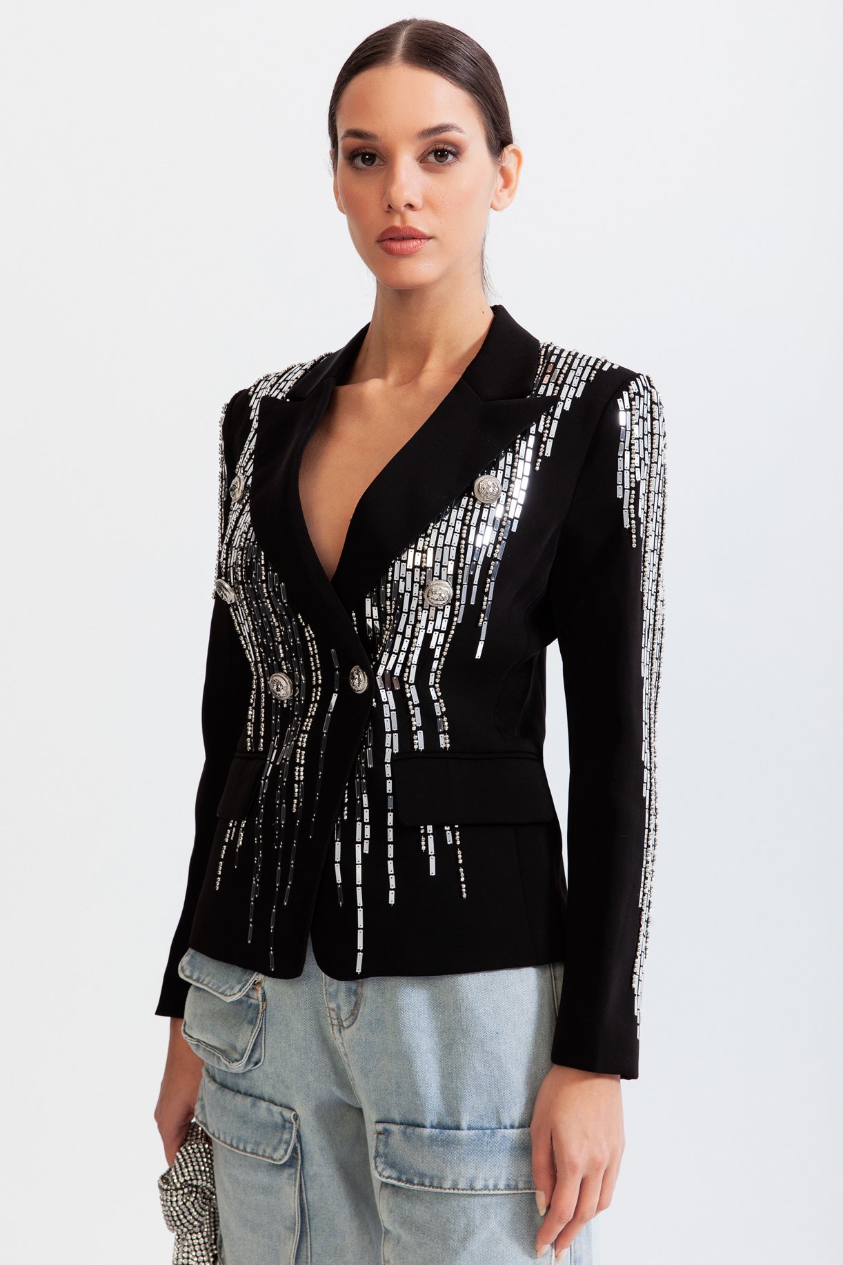 LUMA Rhinestone Double Breast Suit - Black