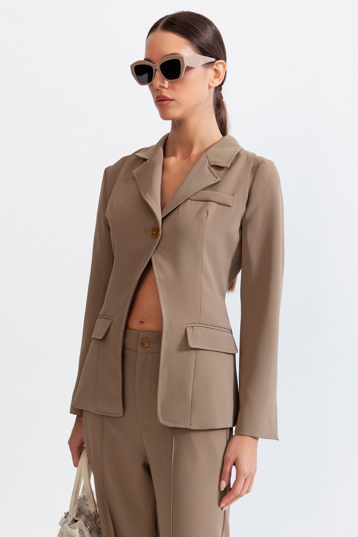 MILLET Minimalist co-ord with Geometrical Lines - Light Brown