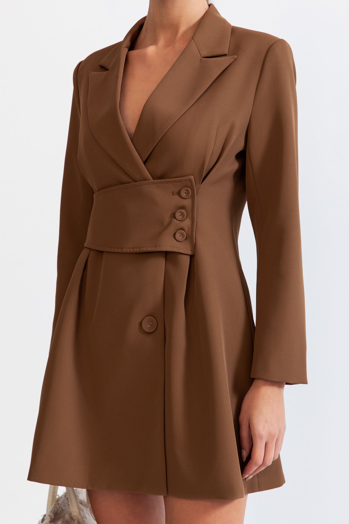 ARABELLA Blazer Type Mini Dress with Highlighted Waist - Brown