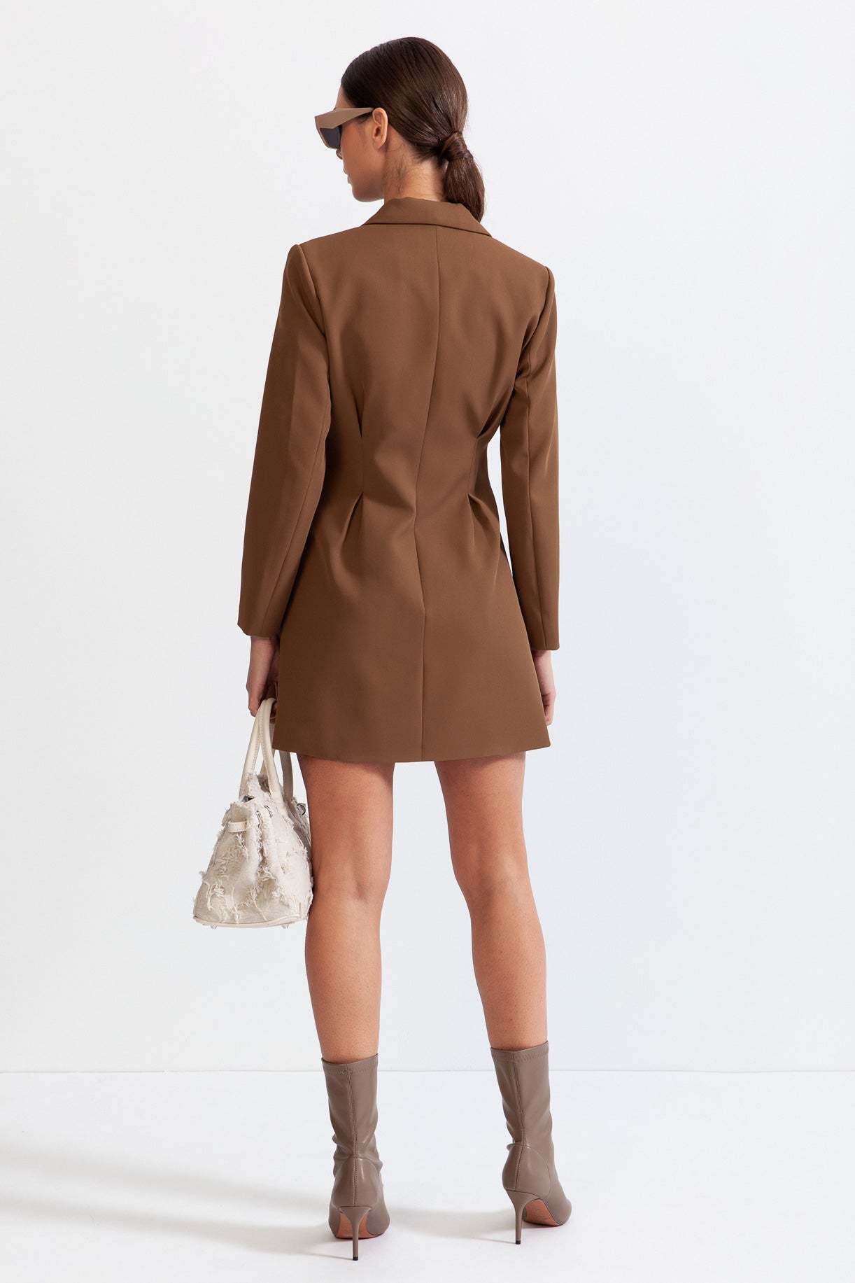 ARABELLA Blazer Type Mini Dress with Highlighted Waist - Brown