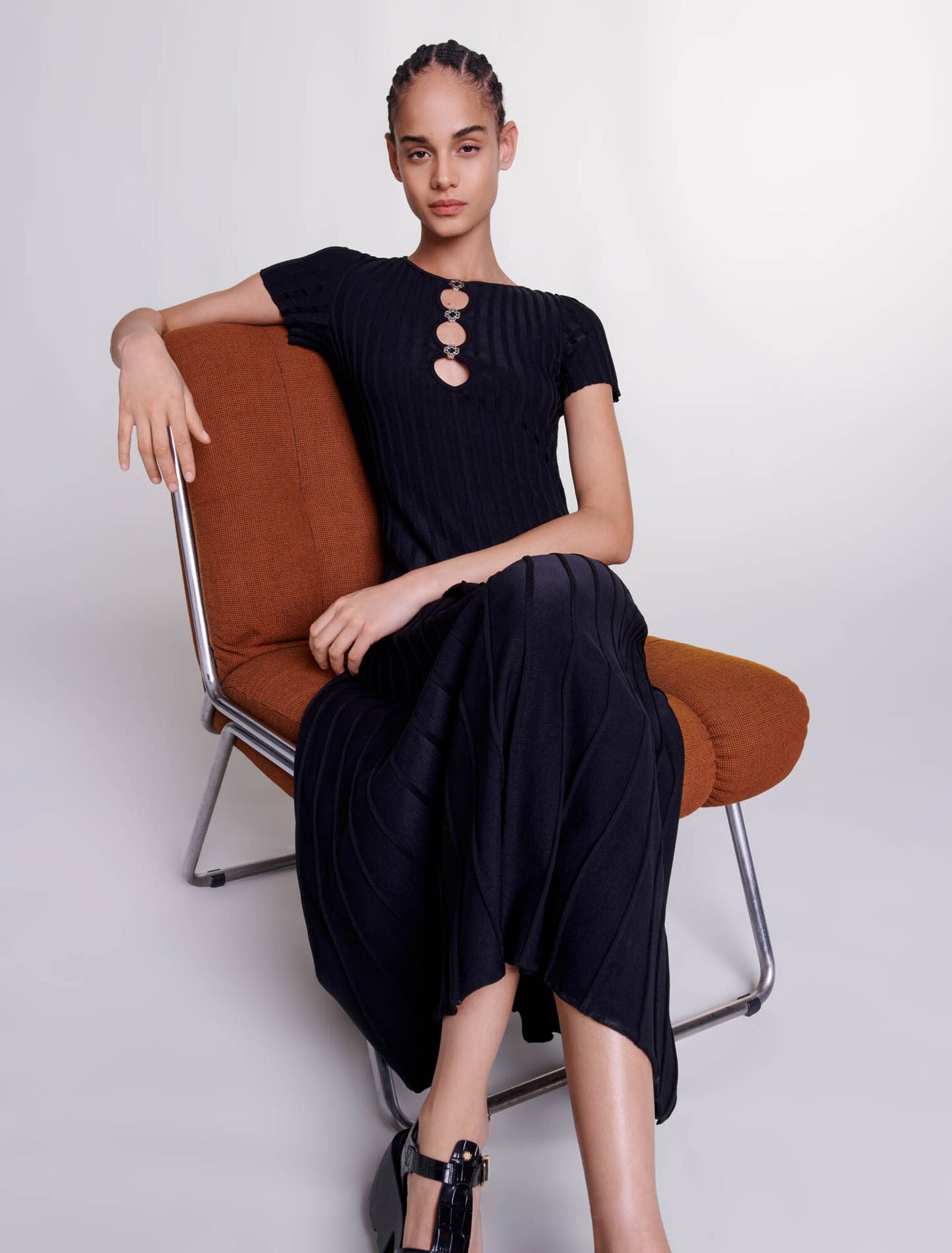 MAJE Rib knit maxi dress  - Black