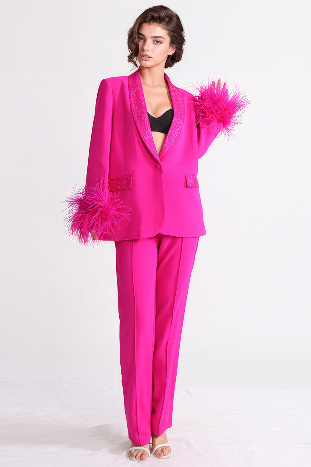 Blazer with Feathers - Fuchsia