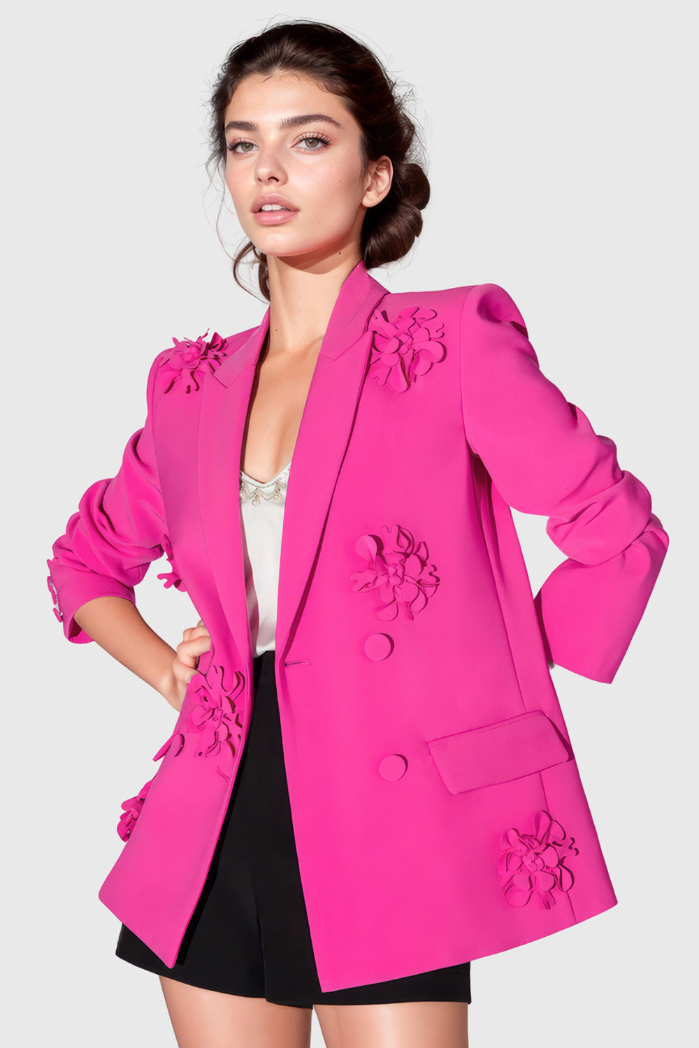 Blazer with Flowers - Fuchsia