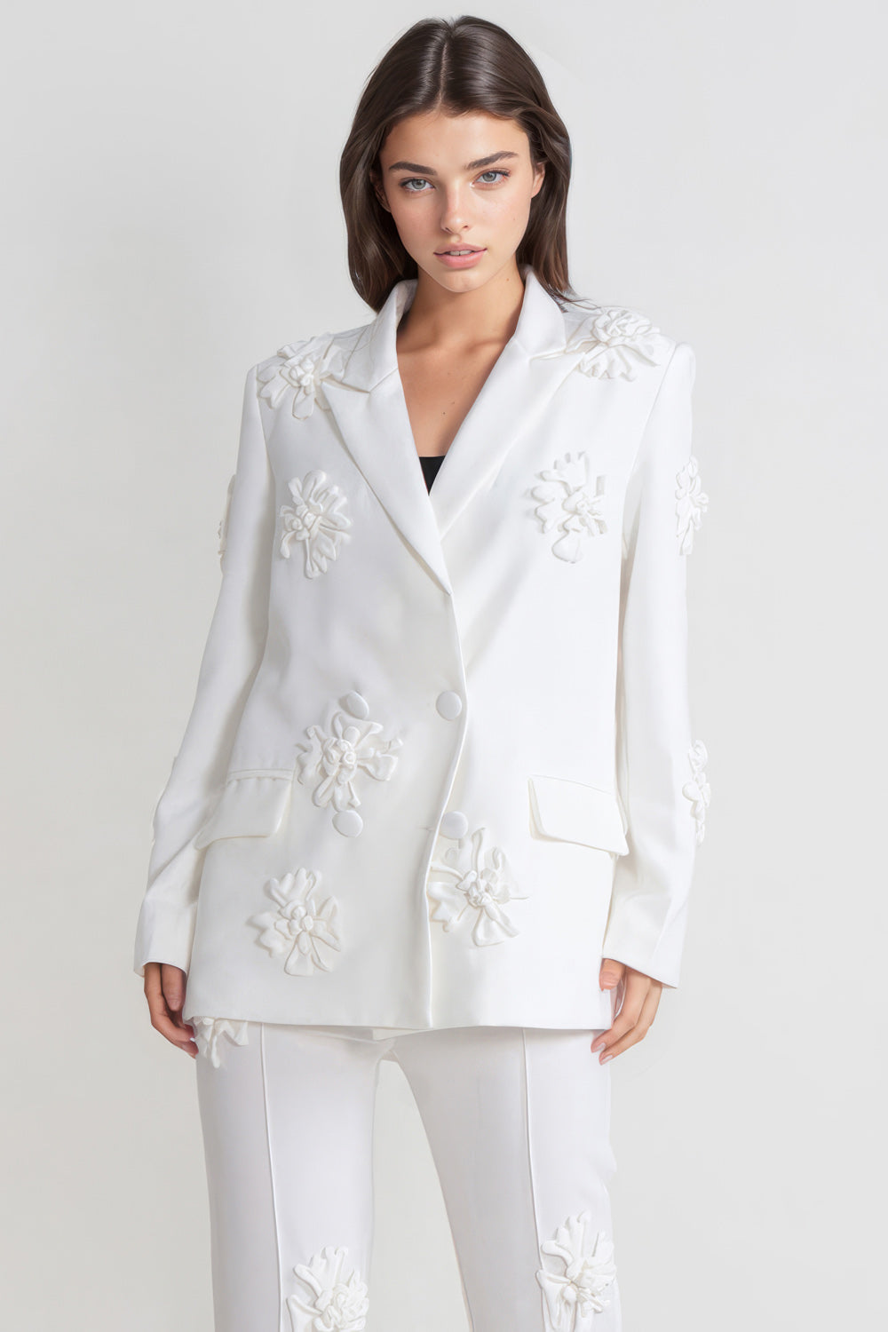 Blazer with Flowers - White