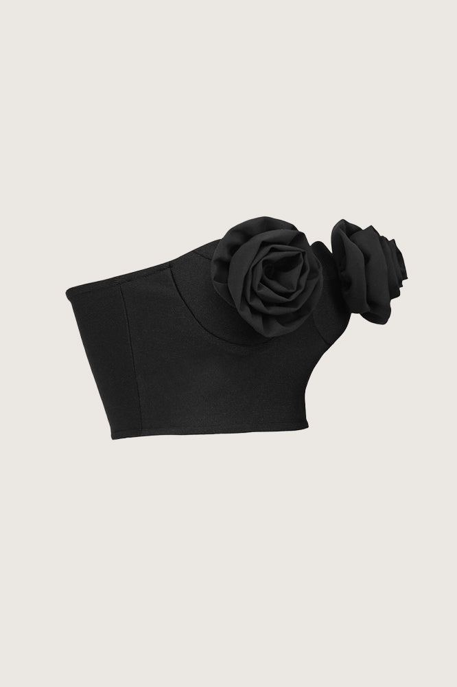 Roses Bandeau Top - Black