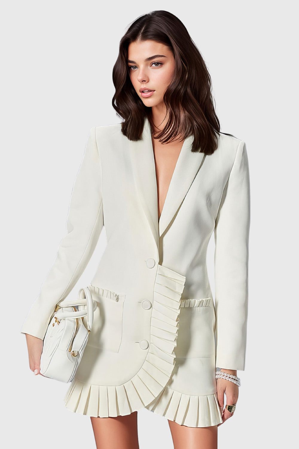 Single Breasted Blazer Dress - White