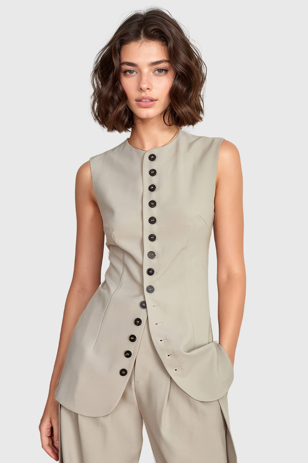 Buttoned Vest - Beige