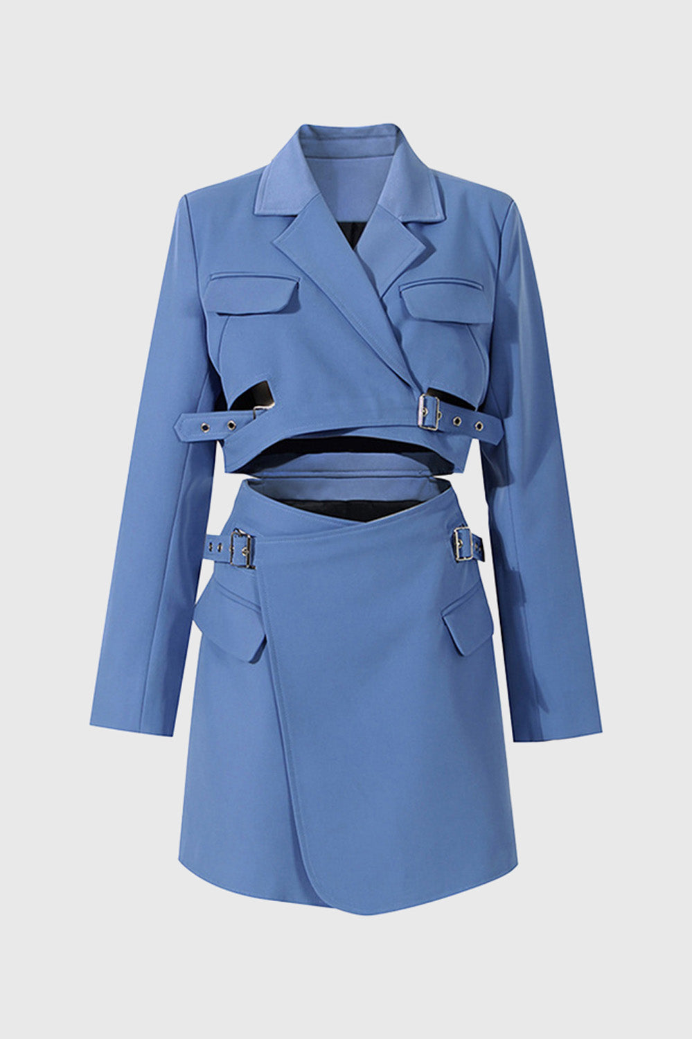 Short Blazer Dress with Belts - Blue