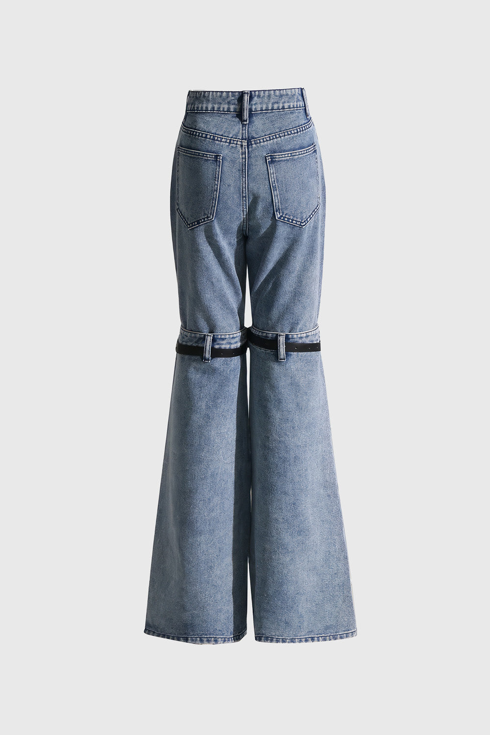 High Waisted Jeans with Knee Cuts - Blue