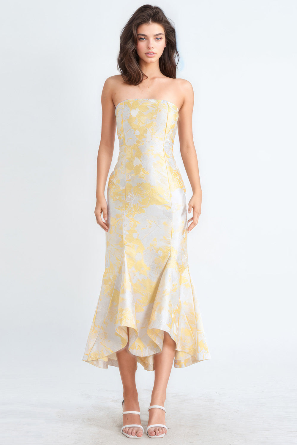 Bodycon Strapless Midi Dress - Yellow