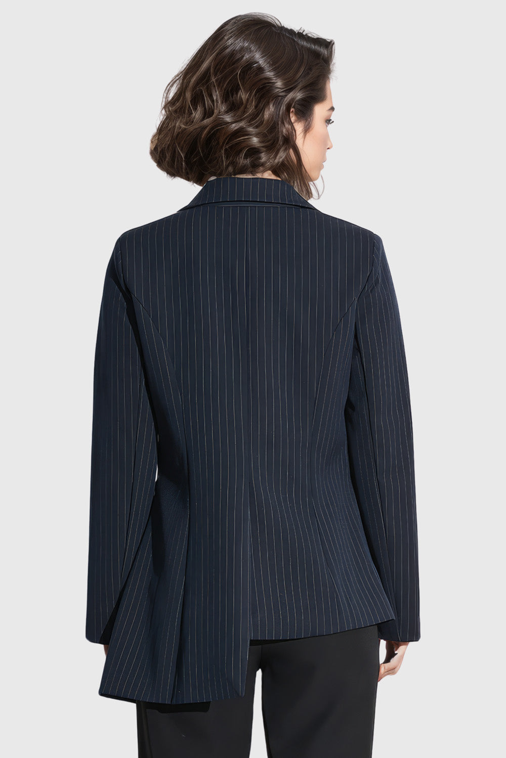 Asymmetrical Striped Blazer - Navy Blue