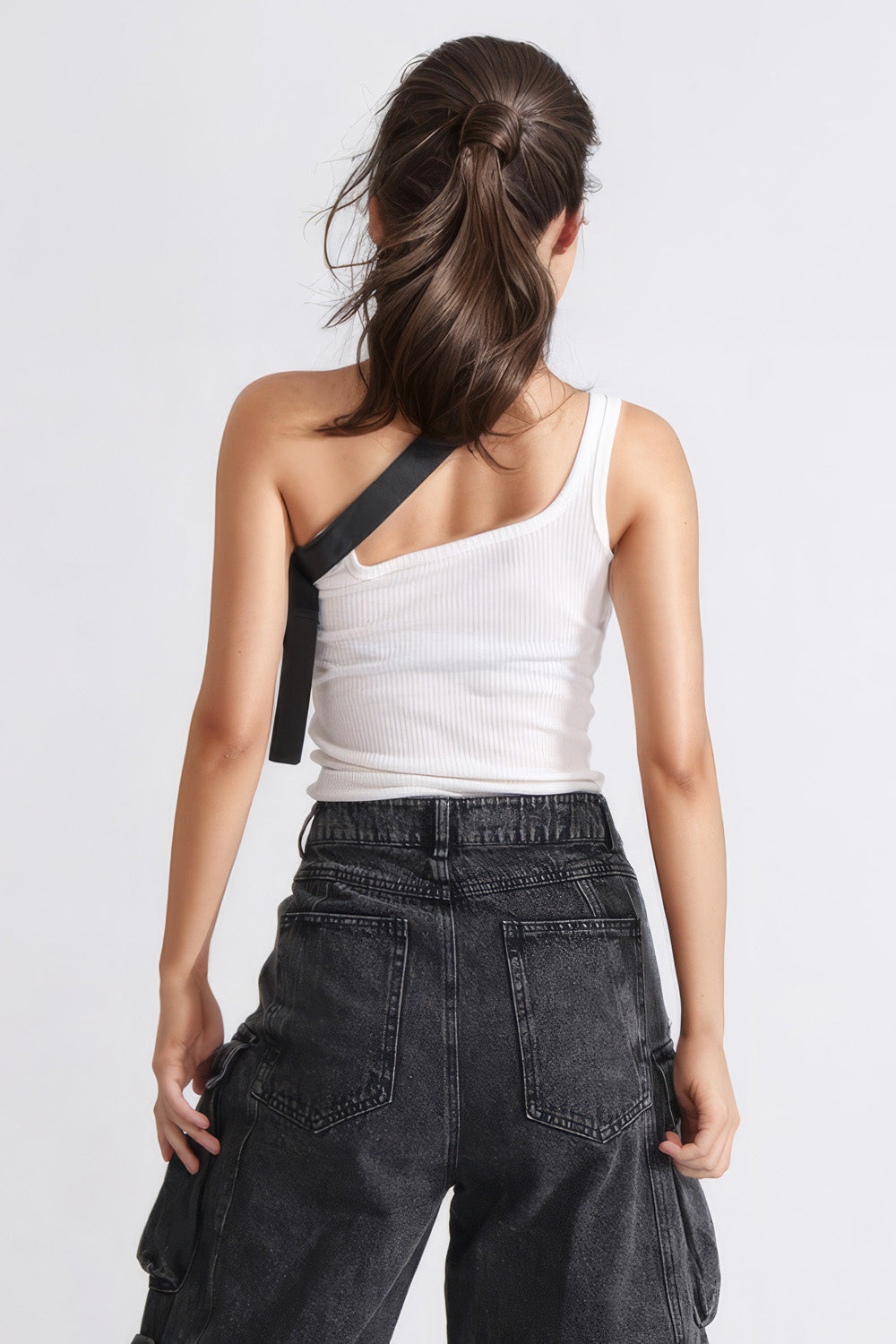 Top with Leather Strap Detail - White