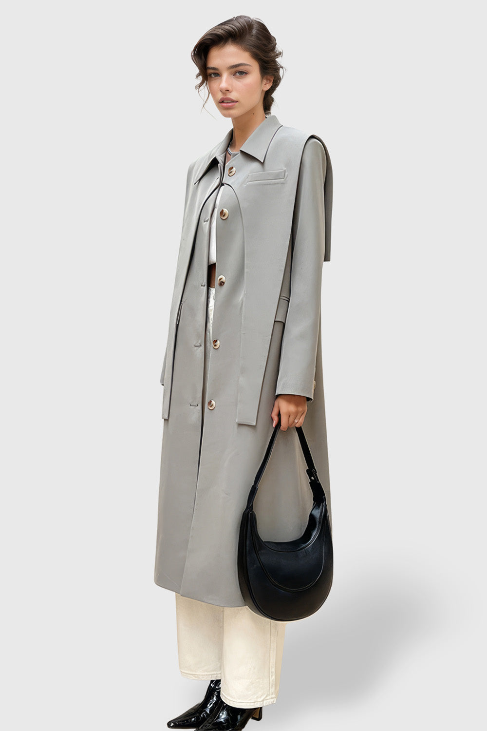 Trenchcoat with Double Layer Detail - Grey