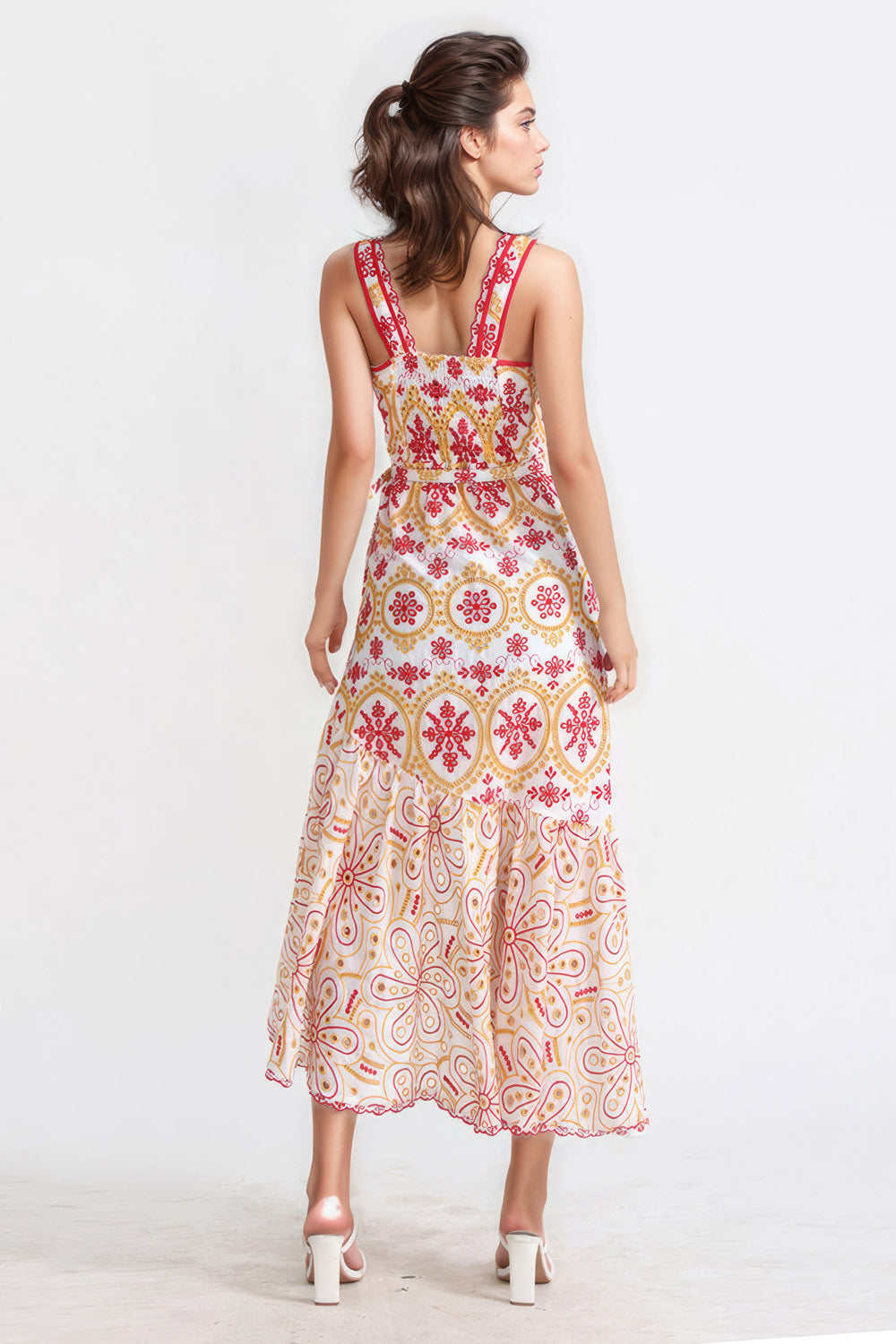 Patterned Irregular Midi Dress - Pink