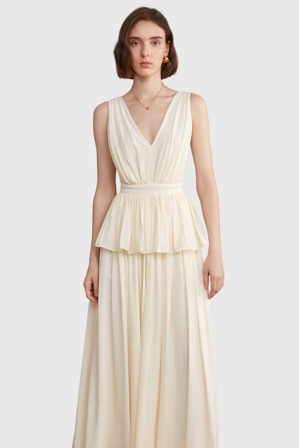 Elegant V-Neck Maxi Dress - Vanilla