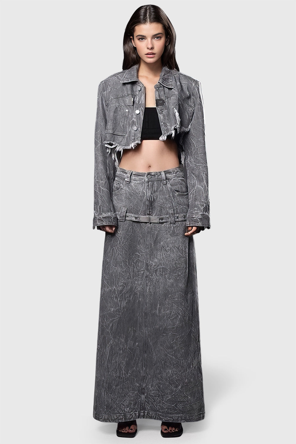 Maxi Skirt in Washed Denim - Grey