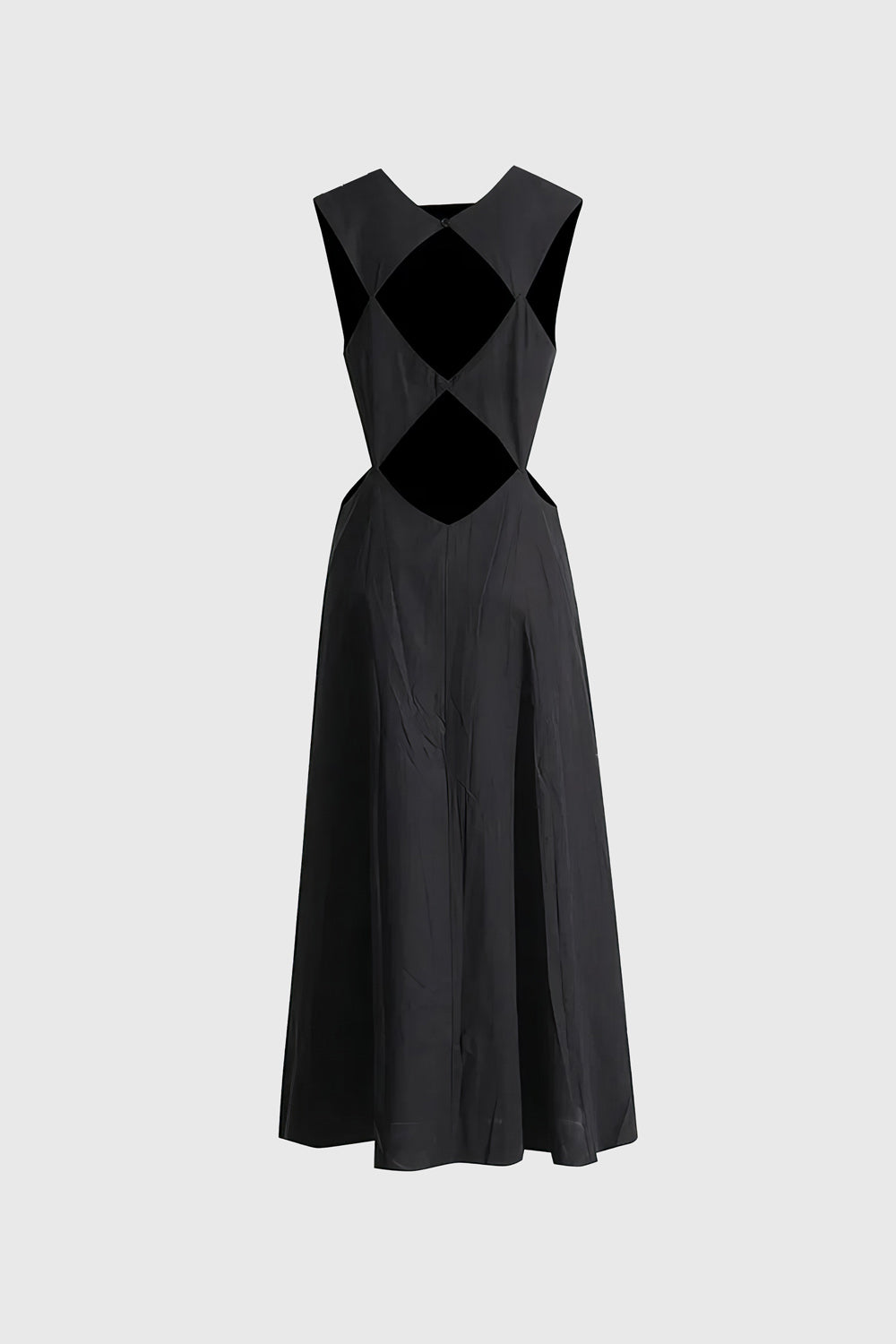 Midi Dress with Back Cuts - Black