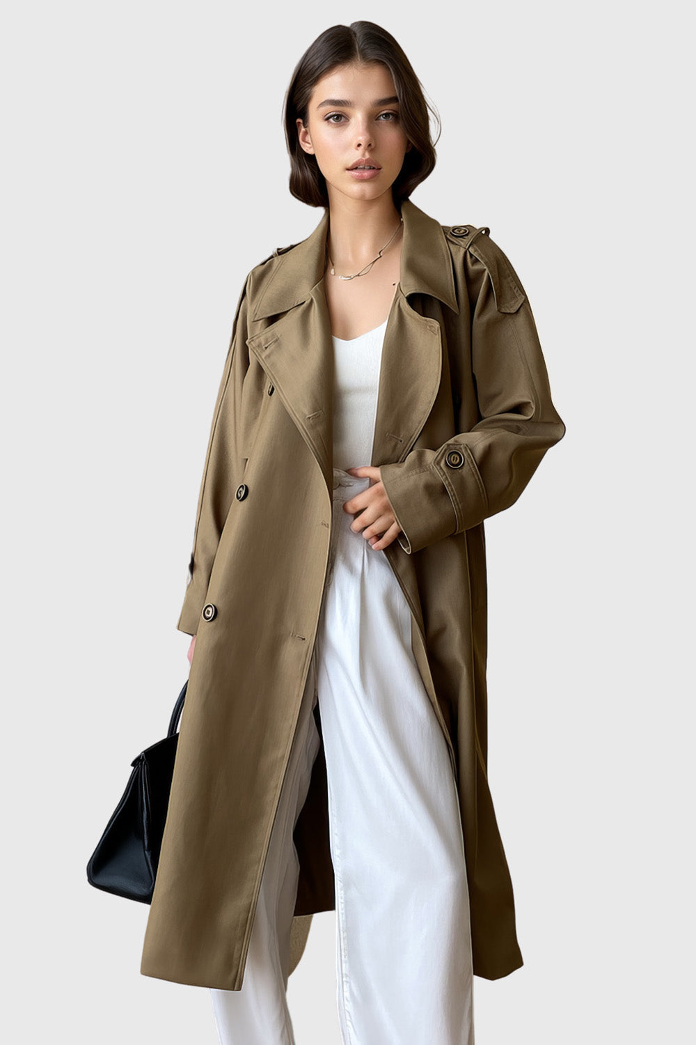 Double Breasted Trenchcoat with Belt - Khaki