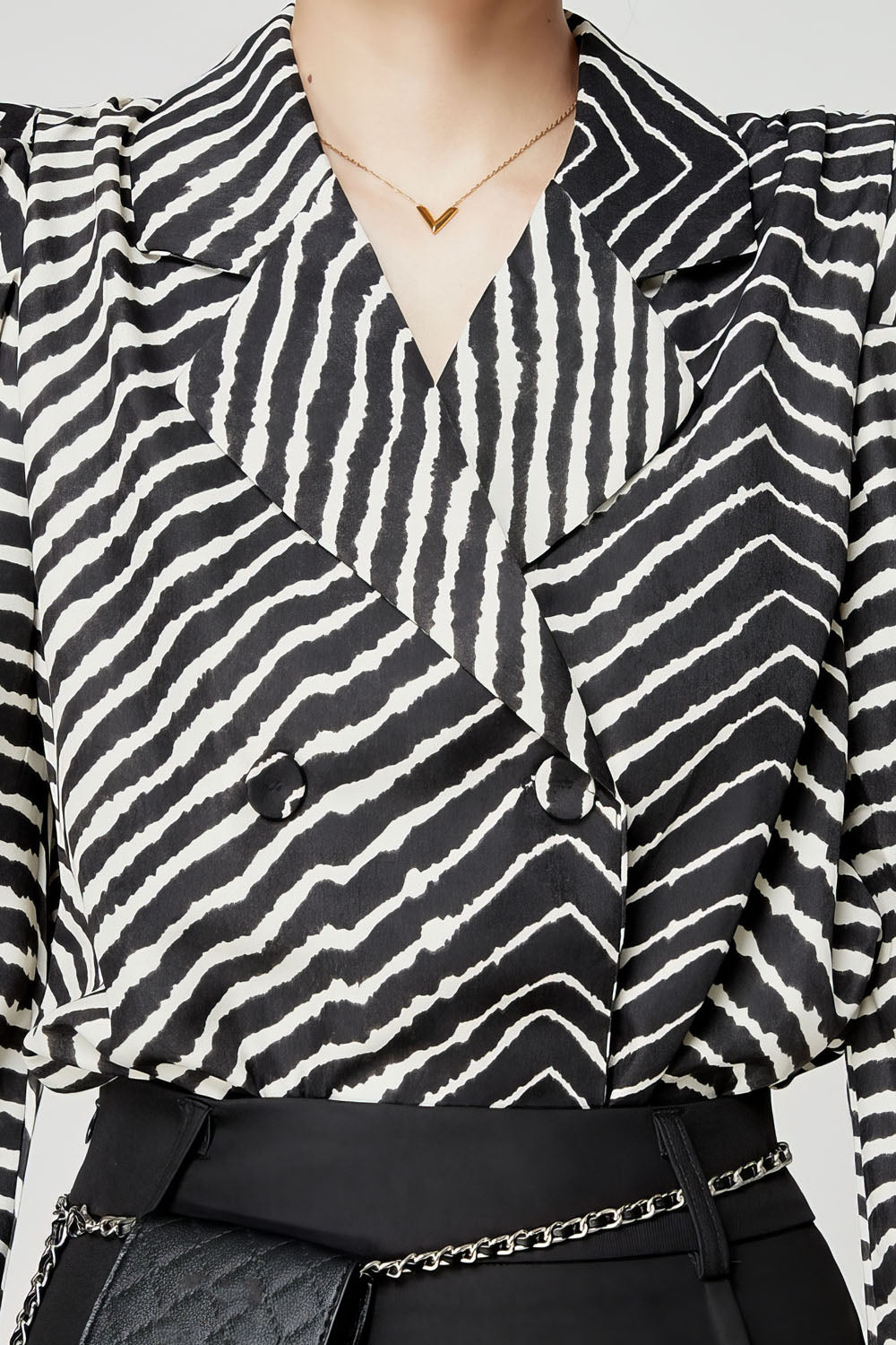 Patterned Shirt with Oversized Shoulders - Black & White