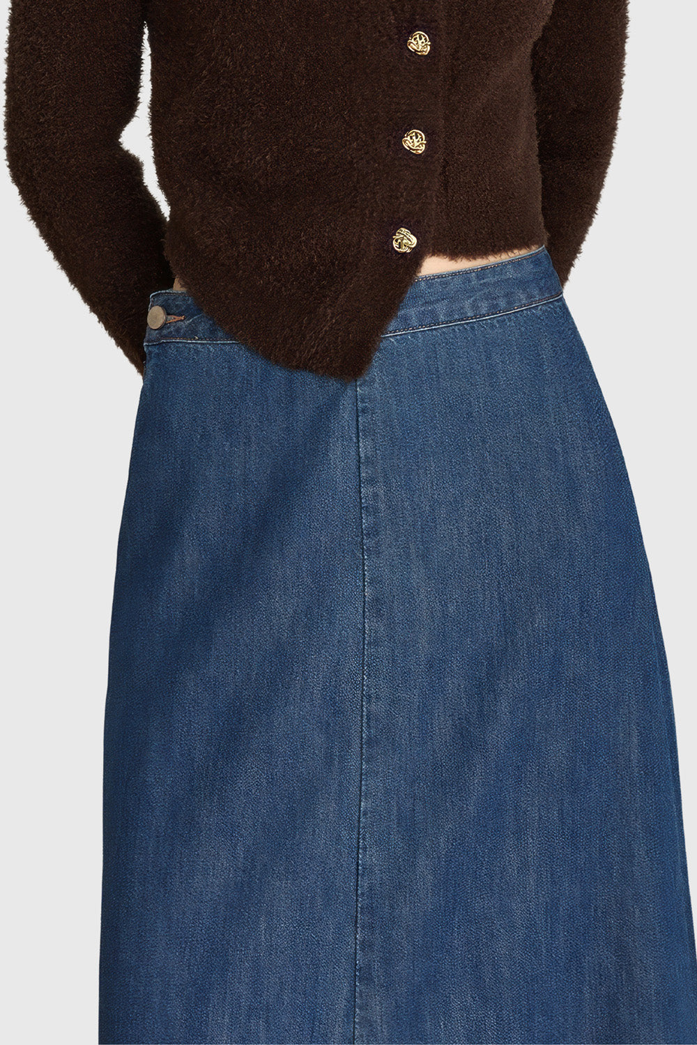 A Shaped Maxi Denim Skirt - Blue