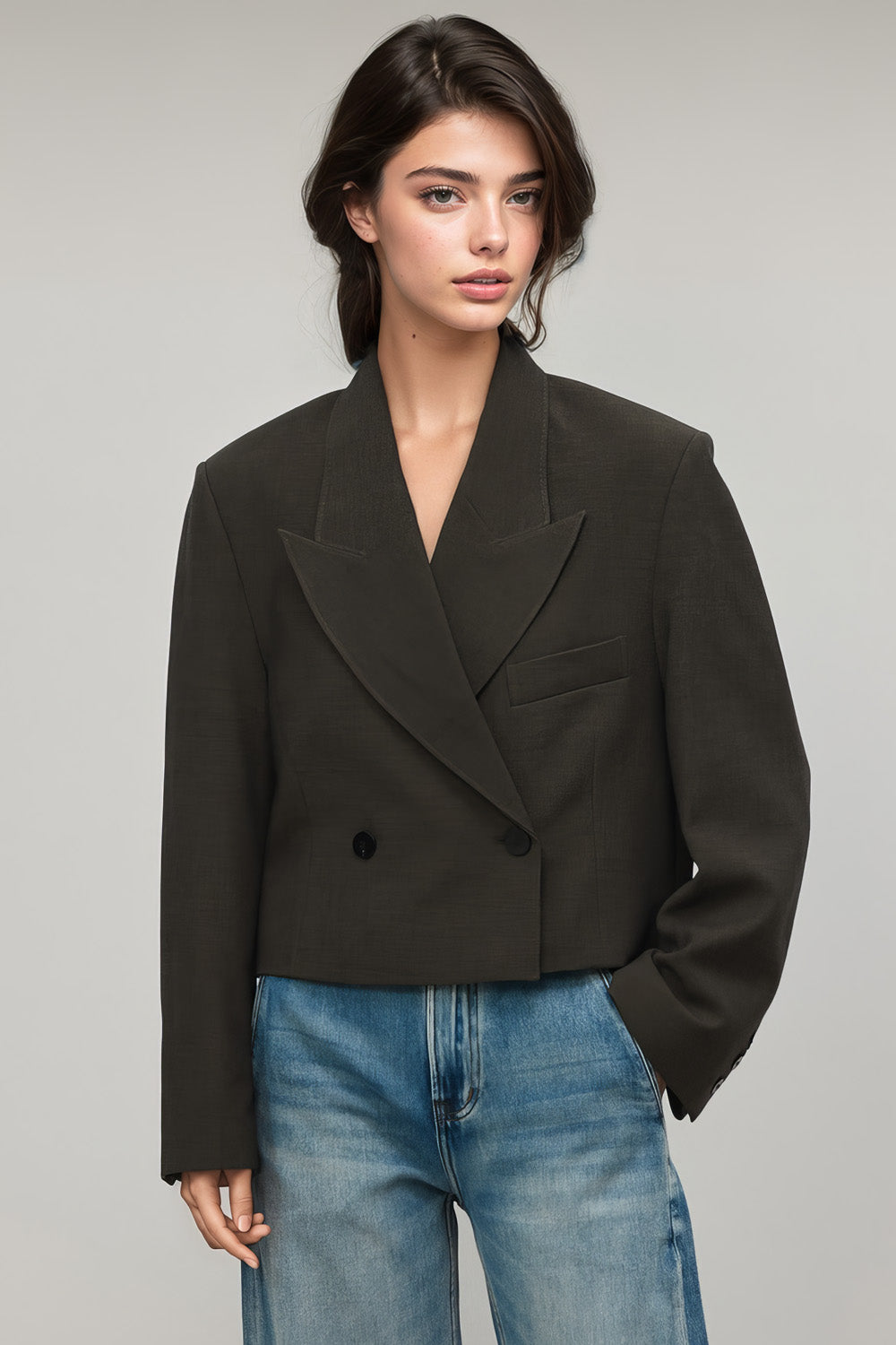 Short Double Breasted Blazer - Dark Green