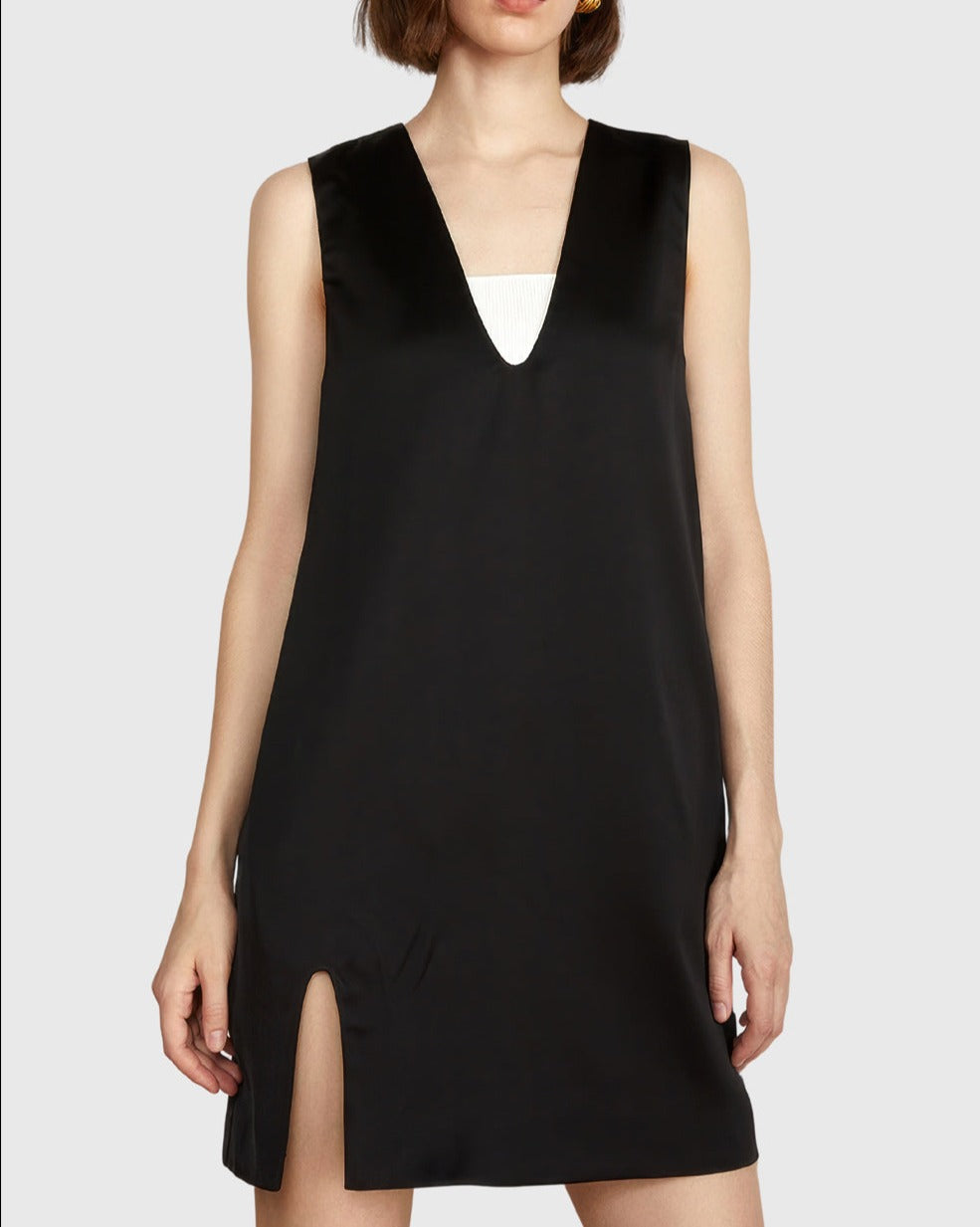 V-Neck Casual Mini Dress - Black