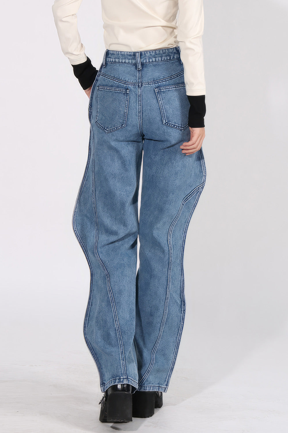 High Waisted Wavy Jeans - Blue