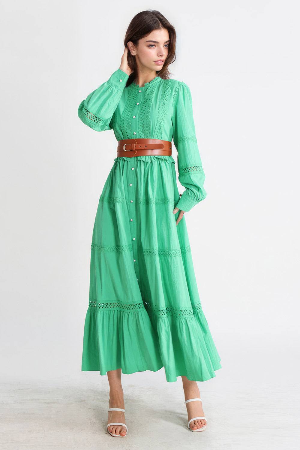 Maxi Dress with Ruffles - Green