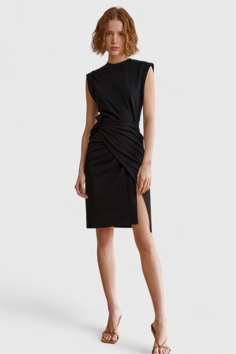 Knee Length Sleeveless Dress - Black