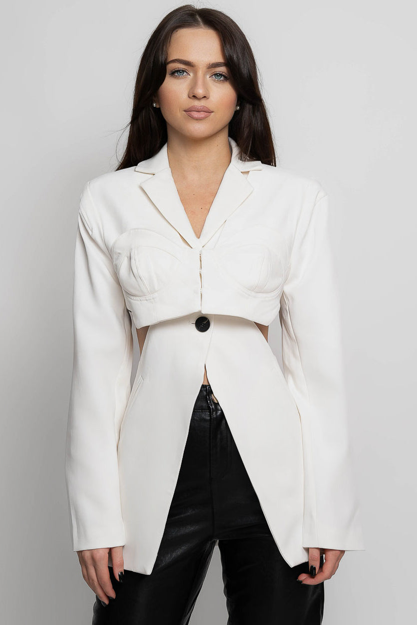 CLARISSA Corset Blazer with Cutouts - White