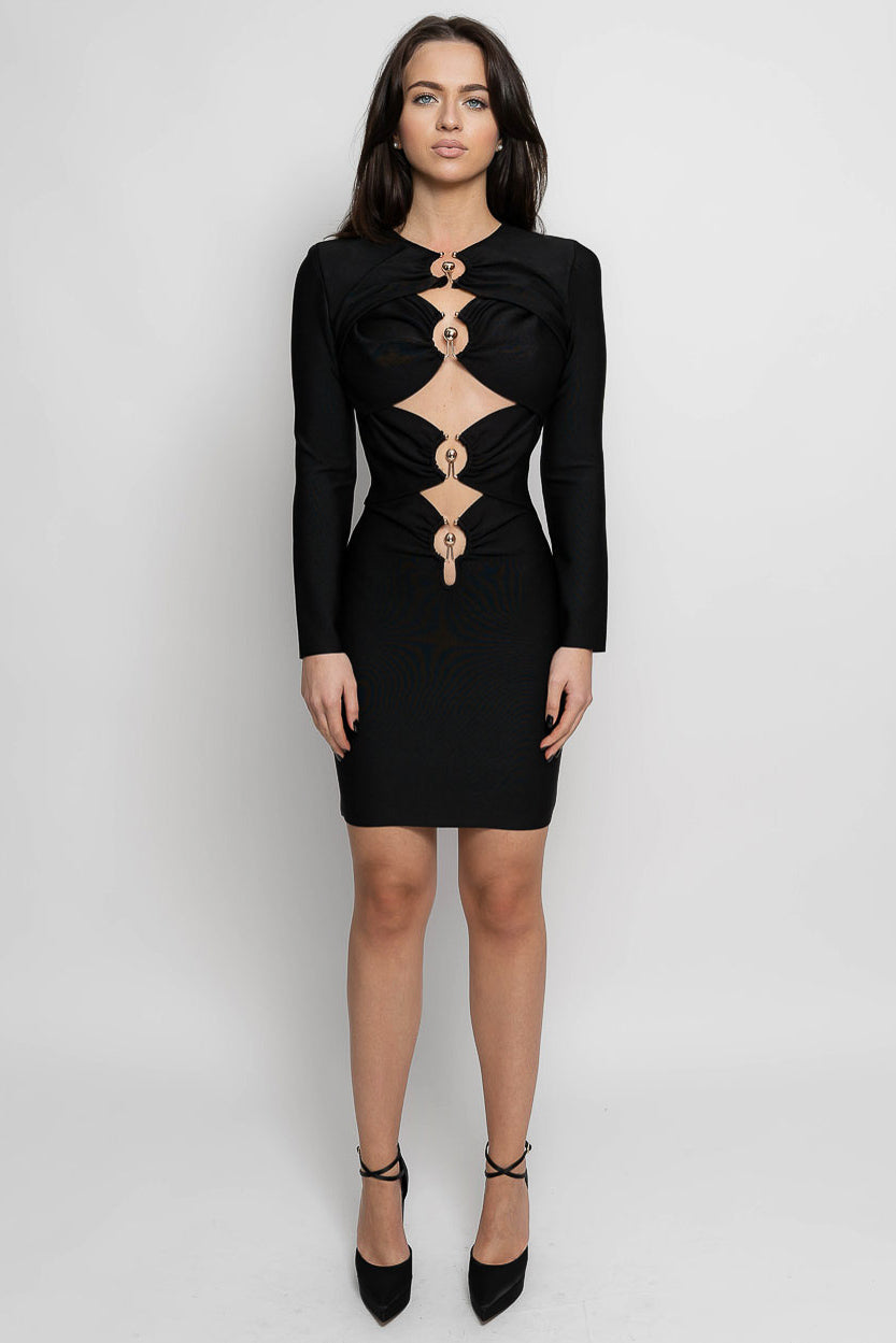 AMALIA Cutout Ring-Detail Mini Dress - Black