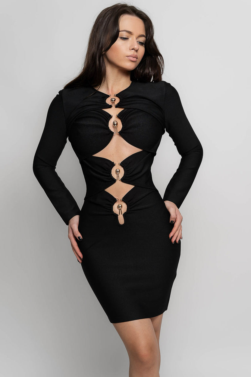 AMALIA Cutout Ring-Detail Mini Dress - Black