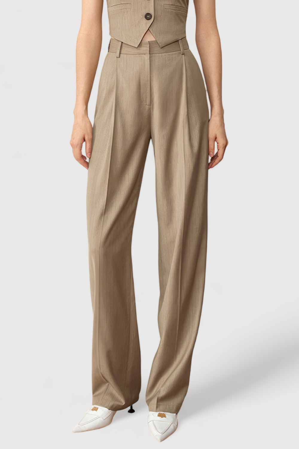 High Waisted Suit Trousers - Brown