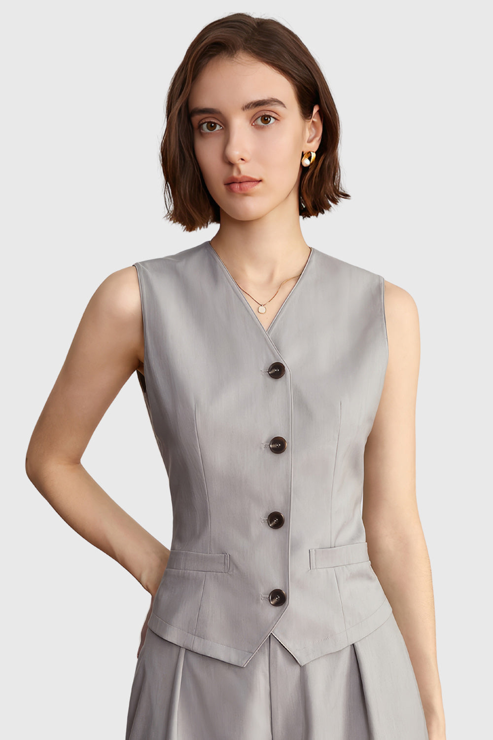 Buttoned Elegant Vest - Grey