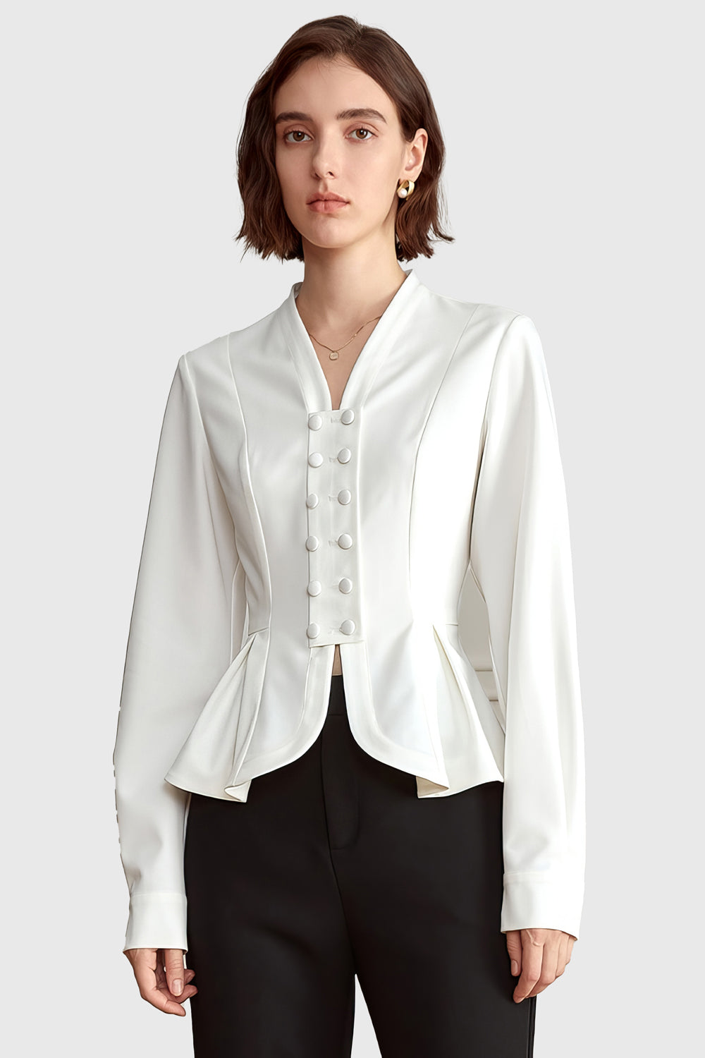 Cambered Shirt with Buttons - White