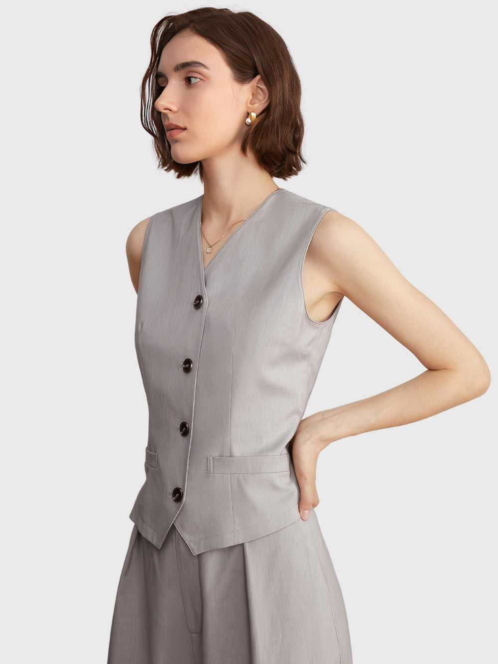 Buttoned Elegant Vest - Grey