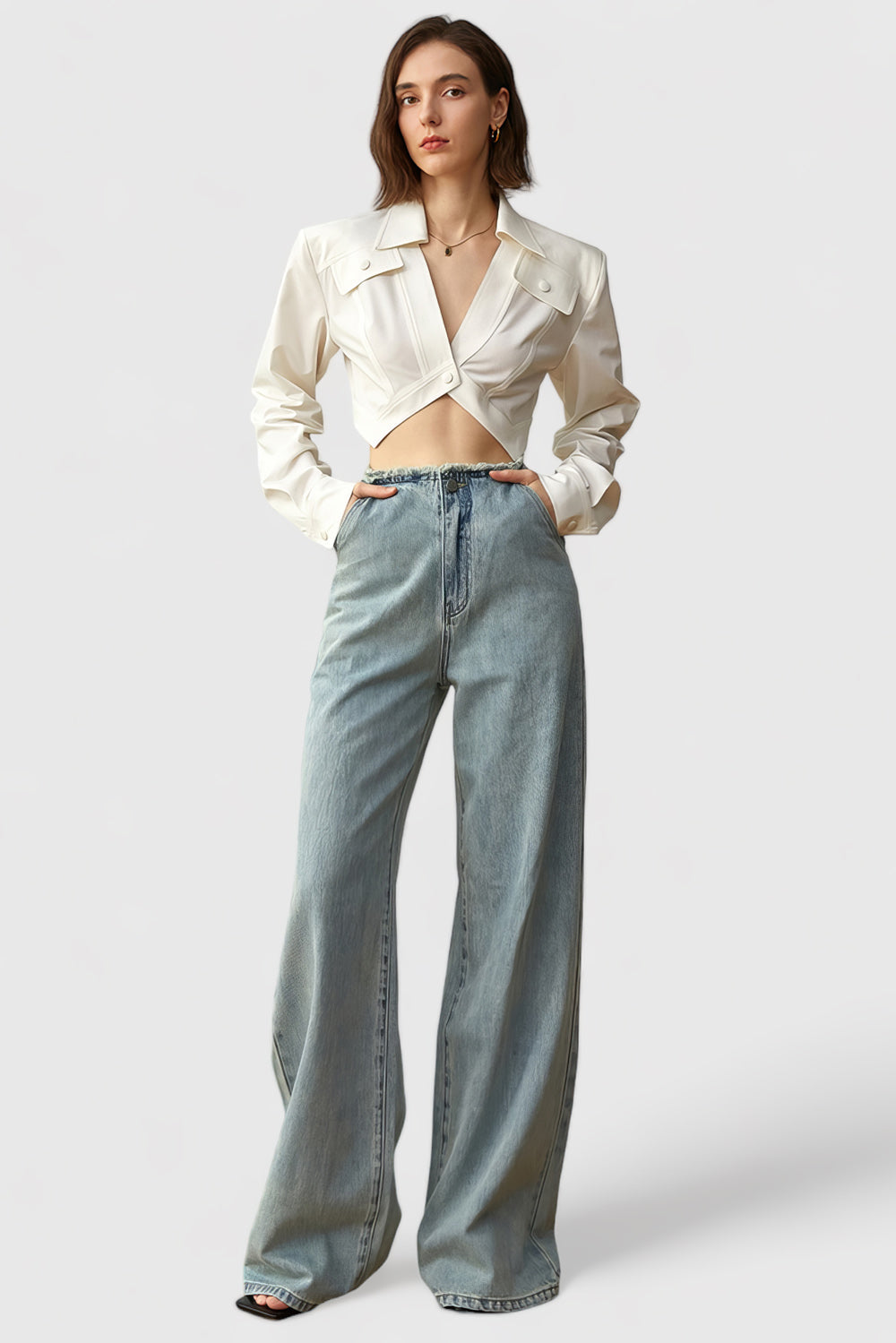 Irregular Cropped Shirt - White