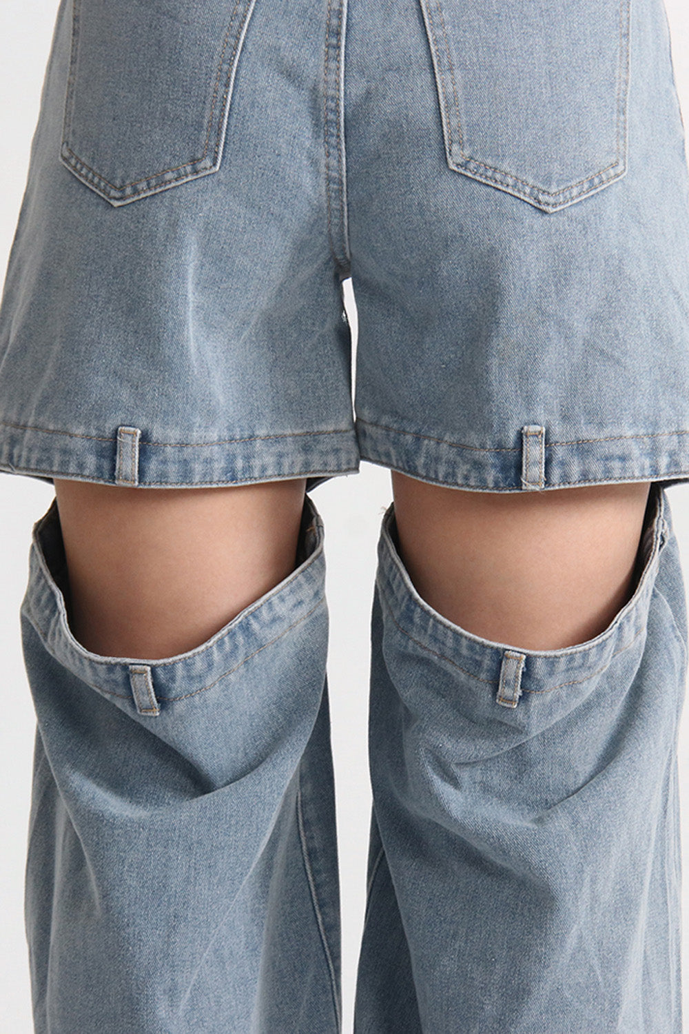 High Waisted Jeans with Back Cuts - Washed Blue