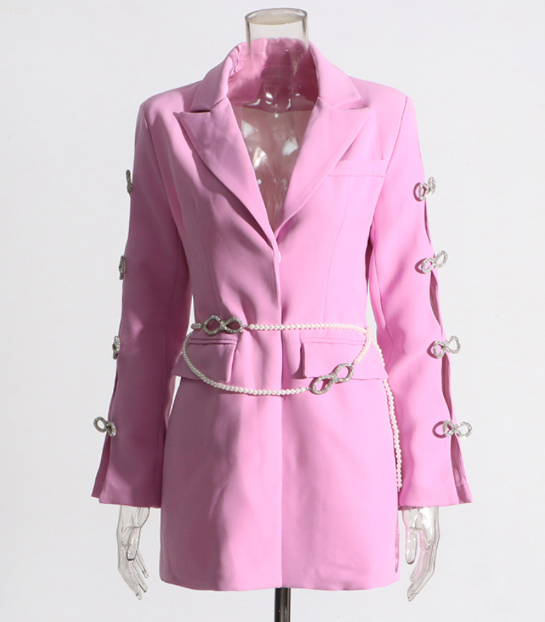 Blazer Dress with Sleeve Cuts - Pink