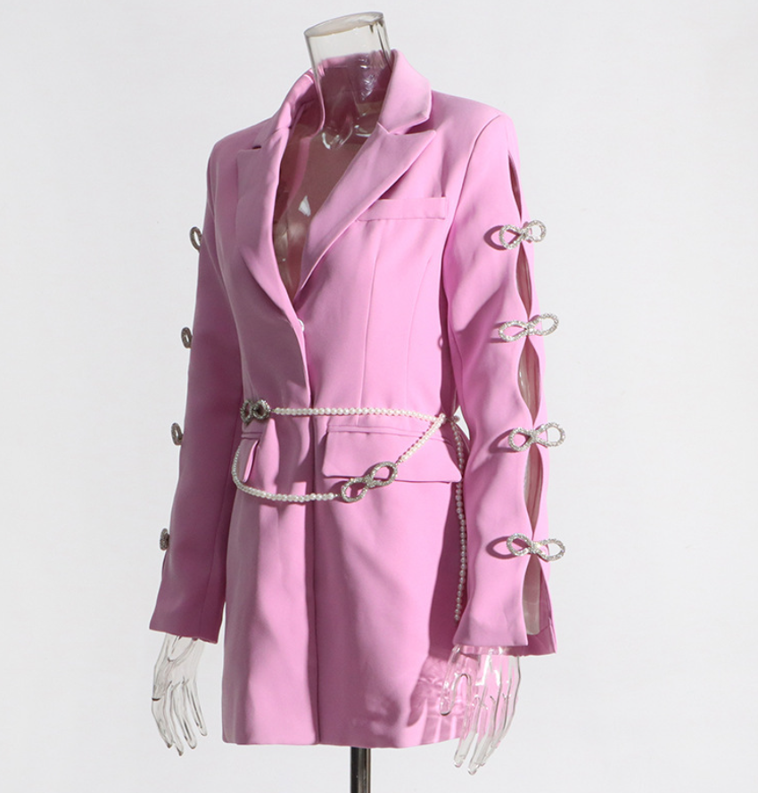 Blazer Dress with Sleeve Cuts - Pink