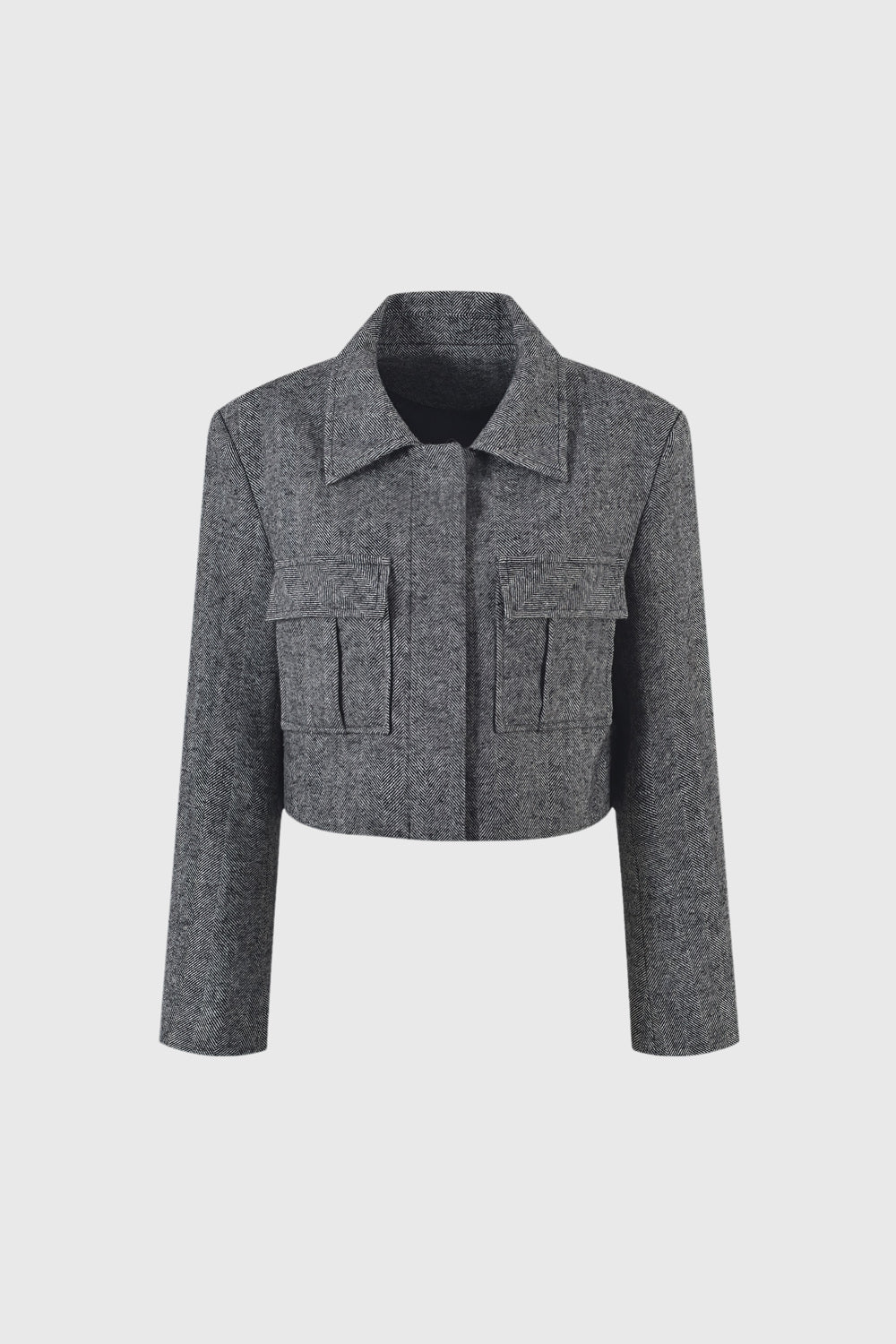 Short Textured Jacket with Pockets - Grey