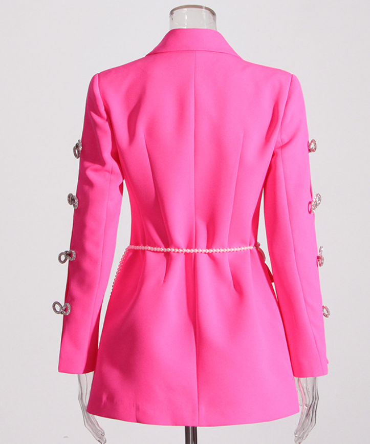 Blazer Dress with Sleeve Cuts - Fuchsia