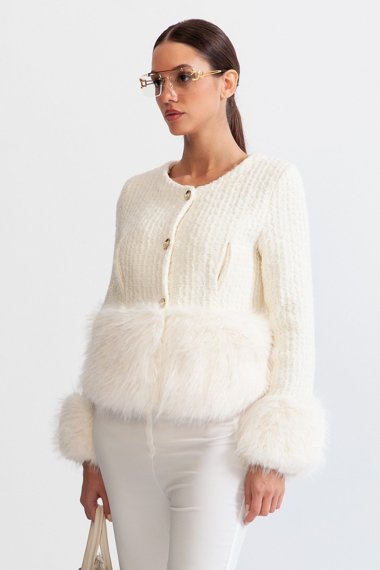 EVIANA Faux Fur Coat with Wool Blend - White