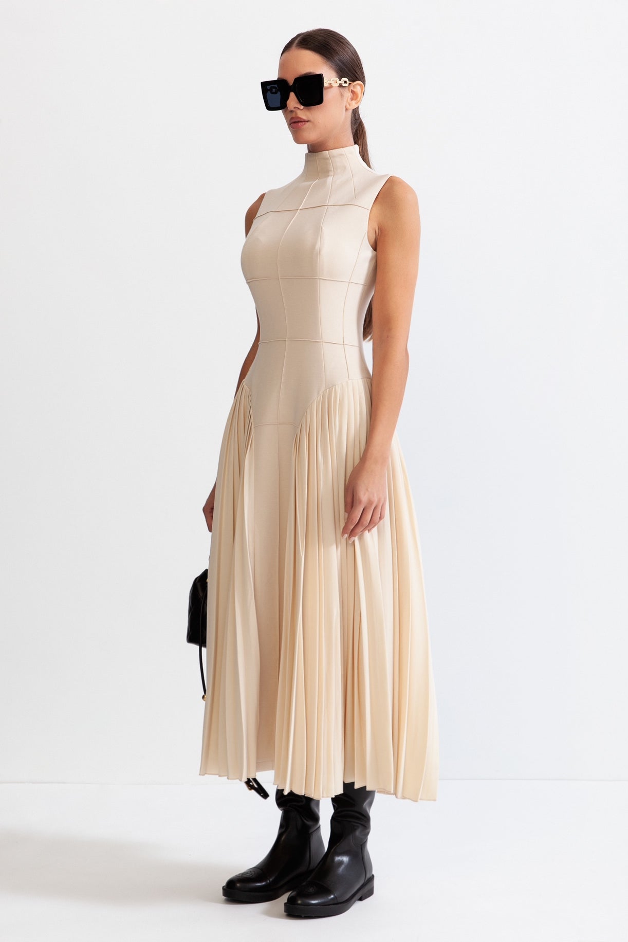 ALMA Sleeveless Knit Midi Dress with Plies - Nude