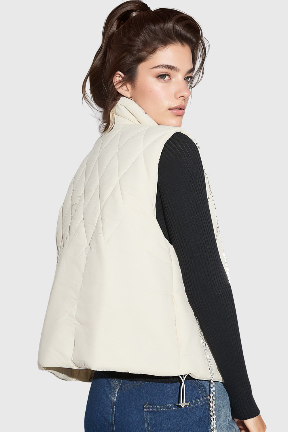 Puffer Vest with Rhinestones - White