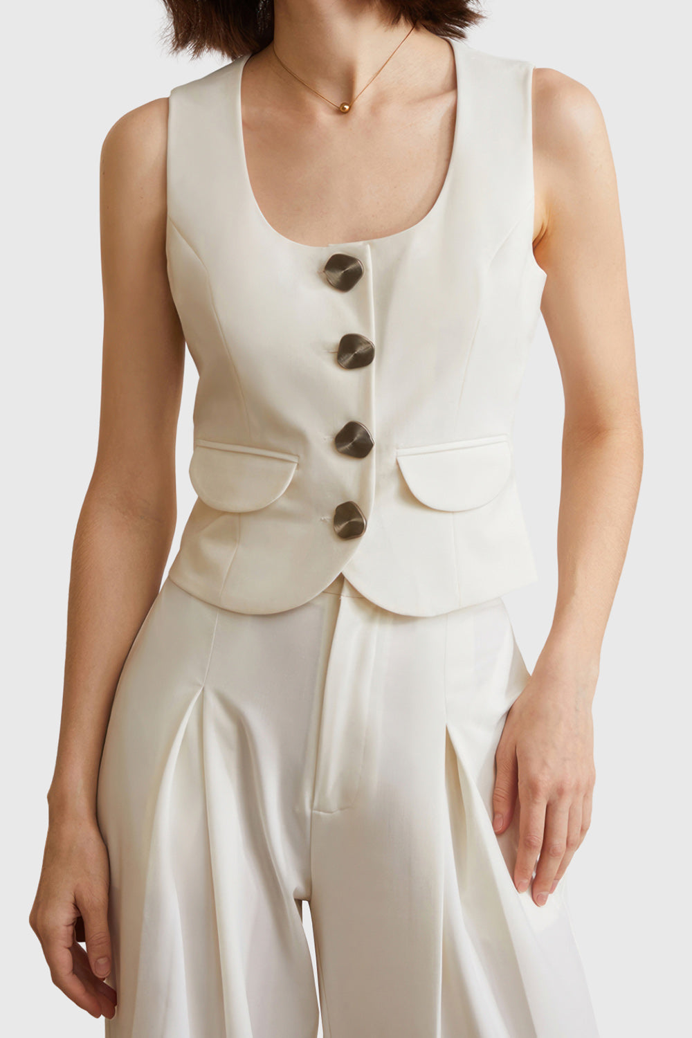 Suit Vest with Square Neckline - Beige