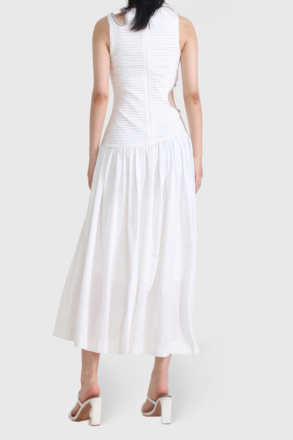 Midi Dress with Cut Outs - White