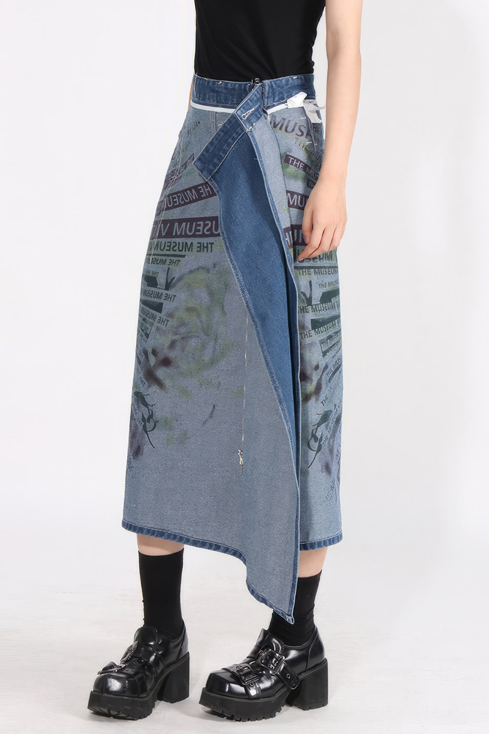 2 in 1 Denim Midi Skirt - Blue