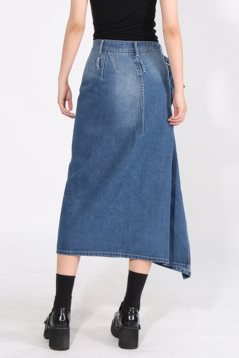 2 in 1 Denim Midi Skirt - Blue